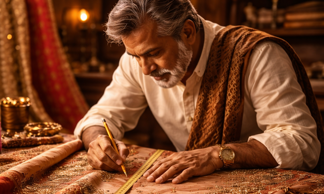 African craftsman working on premium textile